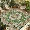 thumbnail image 1 of Fsddascl Green Boho Outdoor Rug for Patio/Deck/Porch, Non-Slip Large Area Rug 6 x 9 Ft, Farmhouse Tribal Vintage Tribal Texture Indoor Outdoor Rugs Washable Area Rugs, Reversible Camping Rug Carpet, 1 of 5