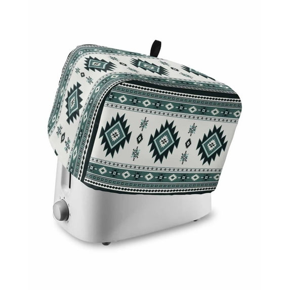 Fsddascl Green Boho Small Toaster Cover 2 Slice, Kitchen Appliance Covers, Ethnic Tribal Aztec Abstract Geometric Motifs Toaster Oven Cover with Loop, Bread Machine Cover Dust Cover Protection