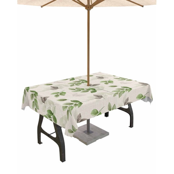 Fsddascl Green Botanical Fall Outdoor Tablecloth - 60x120 Inch Rectangle Dining Table Cover, Pastoral Maple Leaf Autumn Rustic Waterproof Outdoor Table Cloth with Umbrella Hole & Zipper for Patio