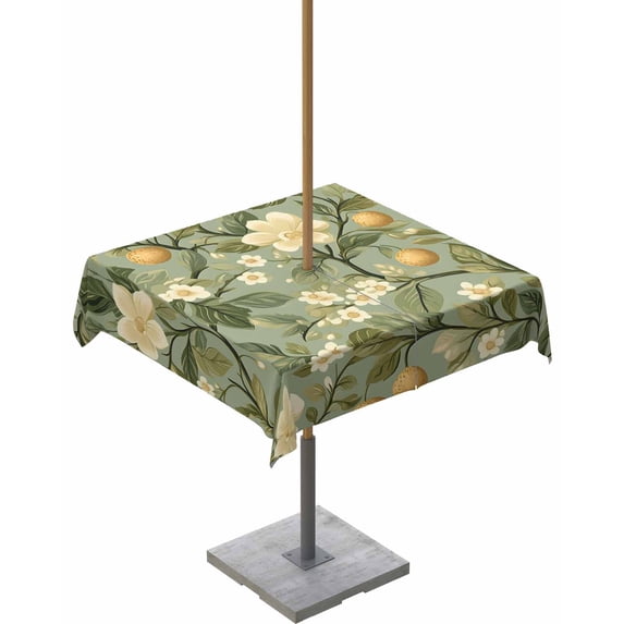 Fsddascl Green Botanical Outdoor Tablecloth - 54x54 Inch Square Dining Table Cover, Rustic Spring Summer Botanical Waterproof Outdoor Table Cloth with Umbrella Hole & Zipper for Picnic/Patio/Party