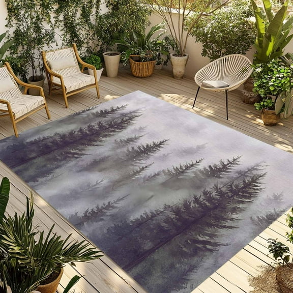 Fsddascl Green Forest Outdoor Rug for Patio/Deck/Porch, Non-Slip Large Area Rug 4 x 6 Ft, Vintage Rustic Pine Trees Nature Landscape Indoor Outdoor Rugs Washable Area Rugs, Camping Rug Carpet