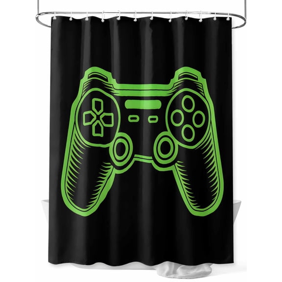 Fsddascl Green Game Controller Shower Curtain Set - Extra Long 72" x 96" Washable Bathtub Curtain with 12 Hooks, Modern Art Gaming Handheld Black Waterproof Fabric Stall Shower Curtains for Bathroom