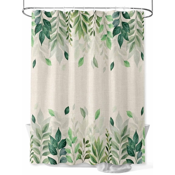 Fsddascl Green Leaf Shower Curtain Set - Extra Long 72" x 96" Washable Bathtub Curtain with 12 Hooks, Fall Plant Country Vintage Watercolor Beige Waterproof Fabric Stall Shower Curtains for Bathroom
