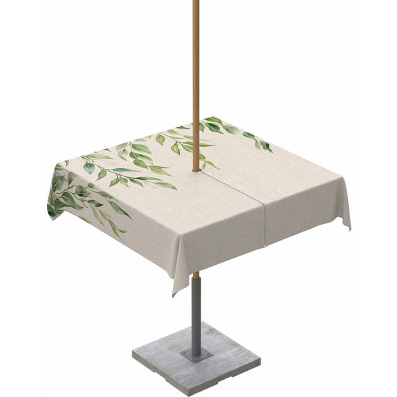 Fsddascl Green Leaves Vines Outdoor Tablecloth - 54x54 Inch Square Dining Table Cover, Vintage Country Pastoral Plants Waterproof Outdoor Table Cloth with Umbrella Hole & Zipper for Picnic/Patio