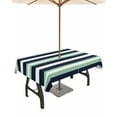 thumbnail image 1 of Fsddascl Green Navy Blue Striped Outdoor Tablecloth - 60x102 Inch Rectangle Dining Table Cover, Chic Abstract Lines Geometric Waterproof Outdoor Table Cloth with Umbrella Hole & Zipper for Patio, 1 of 7