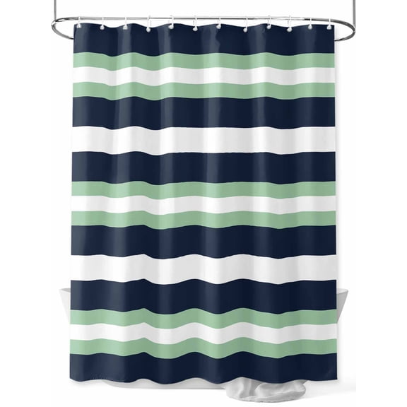 Fsddascl Green Navy Blue Striped Shower Curtain Set - Long 72" x 84" Bathtub Curtain with 12 Hooks, Chic Abstract Lines Geometric Waterproof Fabric Stall Shower Curtains for Bathroom/Bathtub