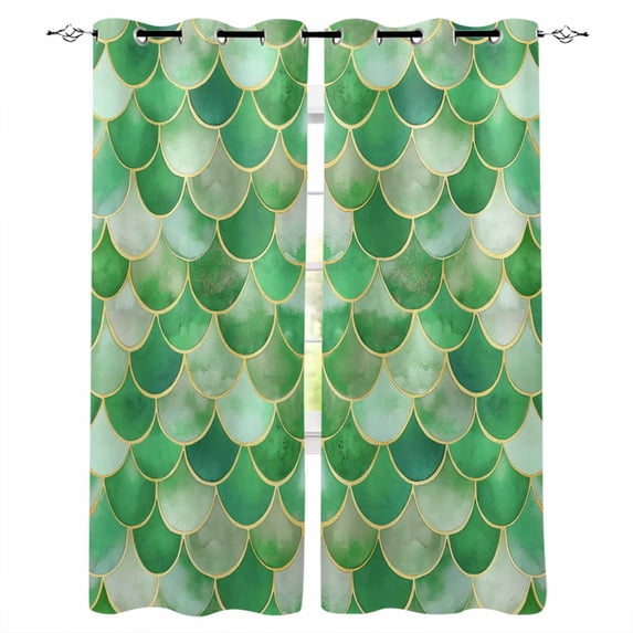 Fsddascl Green Ombre Scale Blackout Curtains for Bedroom/Living Room, Thermal Insulated Kitchen Curtains, Abstract Art Ocean Coastal Grommet Darkening Window Treatment Drapes 52"x72"x2