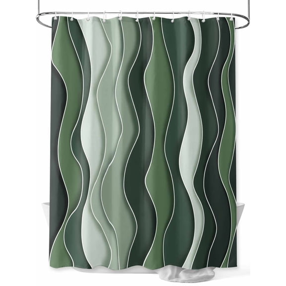 Fsddascl Green Ombre Shower Curtain Set - 54" x 78" Washable Bathtub Curtain with 12 Hooks, Abstract Art Moire Ocean Waves Waterproof Fabric Stall Shower Curtains for Bathroom/Bathtub Décor