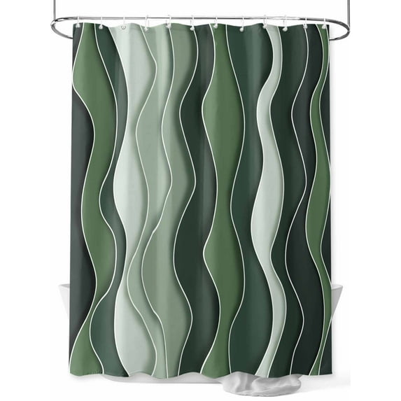 Fsddascl Green Ombre Shower Curtain Set - 54" x 78" Washable Bathtub Curtain with 12 Hooks, Abstract Art Moire Ocean Waves Waterproof Fabric Stall Shower Curtains for Bathroom/Bathtub Décor