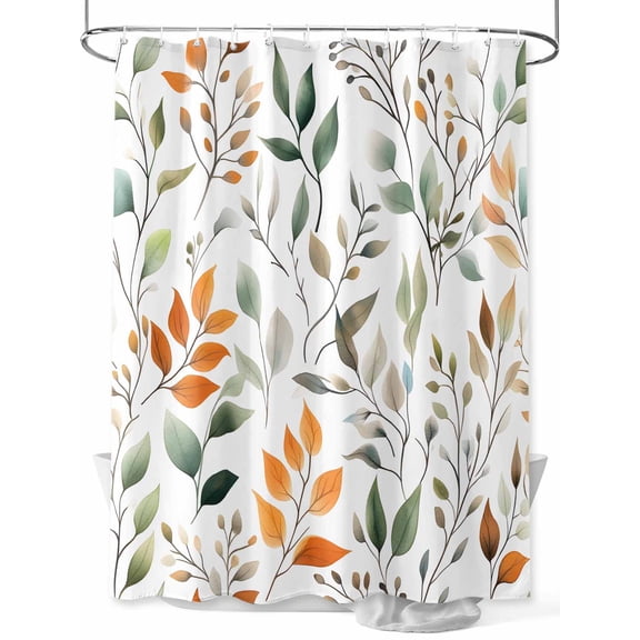 Fsddascl Green Orange Eucalyptus Shower Curtain Set - Small 36" x 72" Washable Bathtub Curtain with 12 Hooks, Summer Watercolor Botanical Leaf Waterproof Fabric Stall Shower Curtains for Bathroom