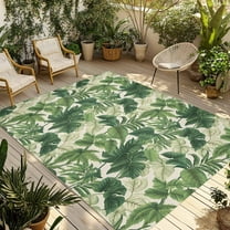 Fsddascl Green Palm Leaves Outdoor Rug for Patio/Deck/Porch, Non-Slip Large Area Rug 5 x 8 Ft, Summer Botanical Watercolor Indoor Outdoor Rugs Washable Area Rugs, Reversible Camping Rug Carpet