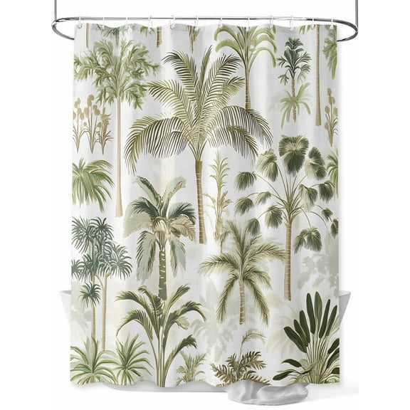 Fsddascl Green Palm Tree Tropical Shower Curtain Set - 48" x 72" Washable Bathtub Curtain with 12 Hooks, Beach Summer Botanical Waterproof Fabric Stall Shower Curtains for Bathroom/Bathtub Décor