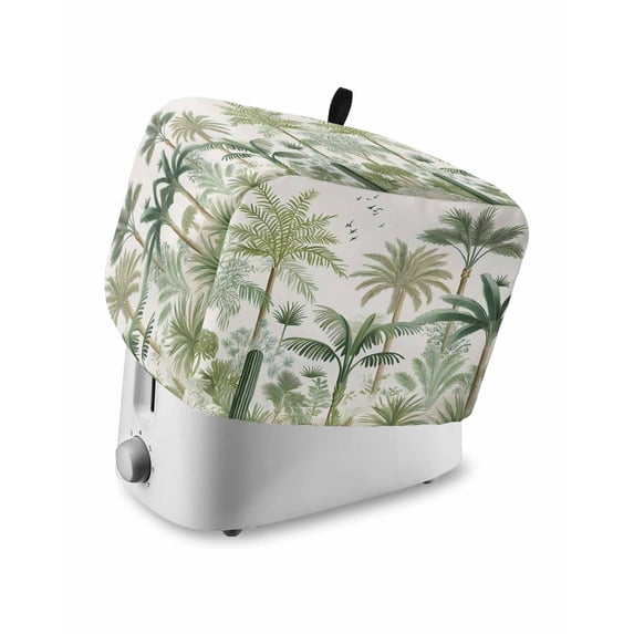 Fsddascl Green Palm Trees Small Toaster Cover 2 Slice, Kitchen Appliance Covers, Farmhouse Summer Leaves Plants Birds Toaster Oven Cover with Loop, Bread Machine Cover Polyester Dust Cover