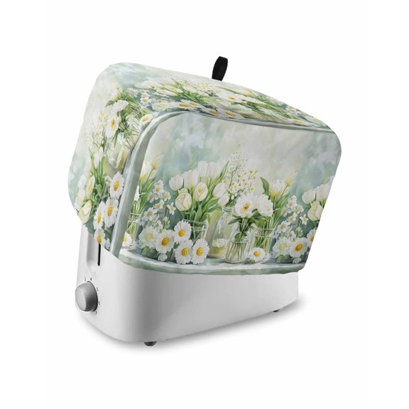 Fsddascl Green Spring Floral Small Toaster Cover 2 Slice, Kitchen Appliance Covers, Summer Flowers Blooming Oil Painted Toaster Oven Cover with Loop, Bread Machine Cover Polyester Dust Cover