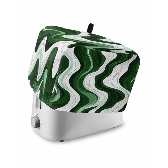 Fsddascl Green Stripe Small Toaster Cover 2 Slice, Kitchen Appliance Covers, Geometric White Wave Modern Ocean Toaster Oven Cover with Loop, Bread Machine Cover Polyester Dust Cover Protection