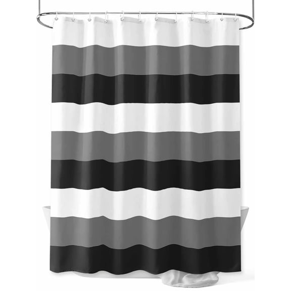 Fsddascl Grey Black White Striped Shower Curtain Set - 48" x 72" Washable Bathtub Curtain with 12 Hooks, Farmhouse Stripes Waterproof Fabric Stall Shower Curtains for Bathroom/Bathtub Décor