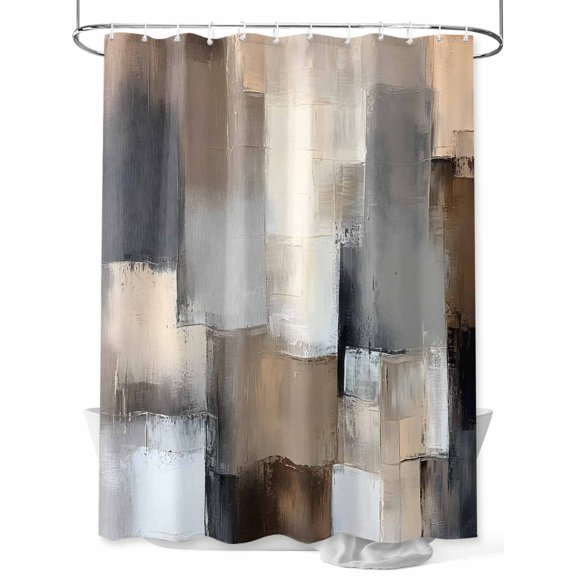 Fsddascl Grey Brown Abstract Shower Curtain Set - Long 72" x 84" Washable Bathtub Curtain with 12 Hooks, Oil Painting Color Blocks Waterproof Fabric Stall Shower Curtains for Bathroom/Bathtub Décor