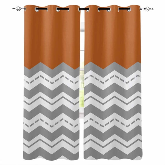 Fsddascl Grey Chevron Blackout Curtains for Bedroom/Living Room, Thermal Insulated Kitchen Curtains, Geometric Orange Print Wavy Striped White Grommet Darkening Window Treatment Drapes 52"x45"x2