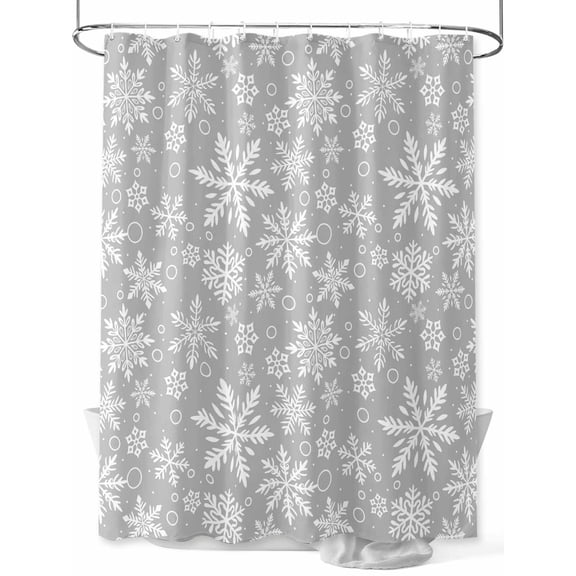 Fsddascl Grey Christmas Shower Curtain Set - 48" x 72" Washable Bathtub Curtain with 12 Hooks, Xmas Snowflake White Waterproof Fabric Stall Shower Curtains for Bathroom/Bathtub Décor
