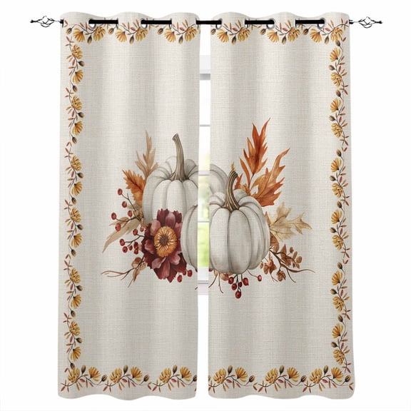 Fsddascl Grey Fall Blackout Curtains for Bedroom/Living Room, Thermal Insulated Kitchen Curtains, Thanksgiving Maple Leaf Harvest Botanical Rustic Grommet Darkening Window Treatment Drapes 52"x63"x2