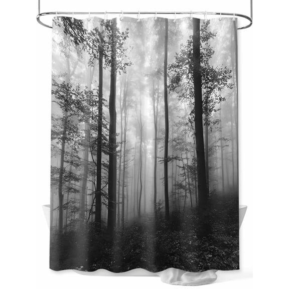 Fsddascl Grey Forest Shower Curtain Set - 72" x 78" Washable Bathtub Curtain with 12 Hooks, Vintage Foggy Woods Tree Waterproof Fabric Stall Shower Curtains for Bathroom/Bathtub Décor
