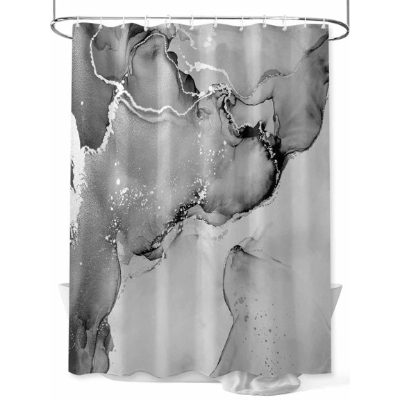 Fsddascl Grey Marble Shower Curtain Set - Small 36" x 72" Washable Bathtub Curtain with 12 Hooks, Nature Marble Stone Ripple Modern Art Waterproof Fabric Stall Shower Curtains for Bathroom/Bathtub