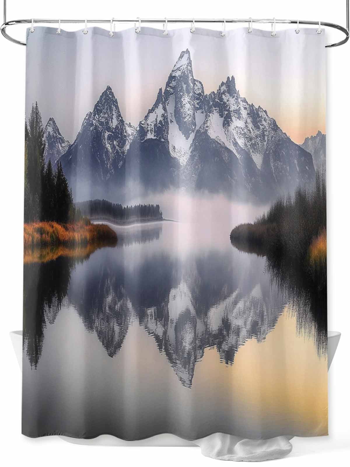 Fsddascl Grey Mountain Shower Curtain Set - 72" x 78" Washable Bathtub ...