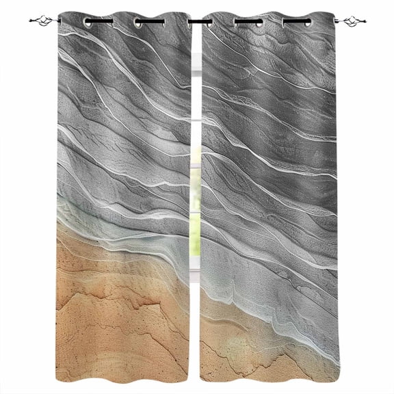 Fsddascl Grey Ombre Coastal Blackout Curtains for Bedroom/Living Room, Thermal Insulated Kitchen Curtains, Summer Nautical Beach Ocean Seaside Grommet Darkening Window Treatment Drapes 27.5"x39"x2