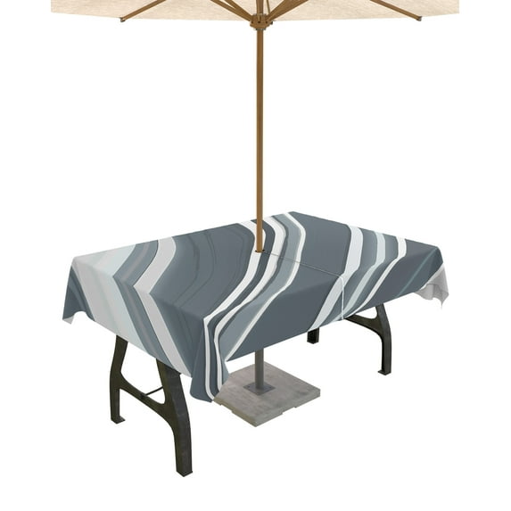 Fsddascl Grey Ombre Striped Outdoor Tablecloth - 60x120 Inch Rectangle Dining Table Cover, Modern Abstract Art Aesthetics Waterproof Outdoor Table Cloth with Umbrella Hole & Zipper for Picnic/Patio