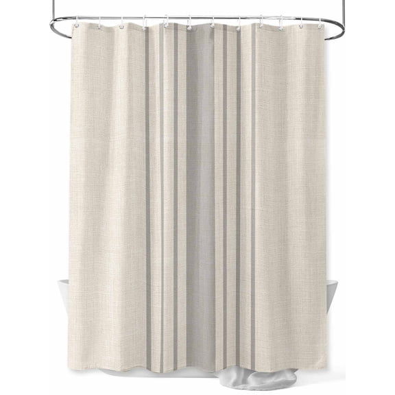 Fsddascl Grey Striped Shower Curtain Set - 72" x 78" Washable Bathtub Curtain with 12 Hooks, Beige Geometric Modern Minimalist Waterproof Fabric Stall Shower Curtains for Bathroom/Bathtub Décor