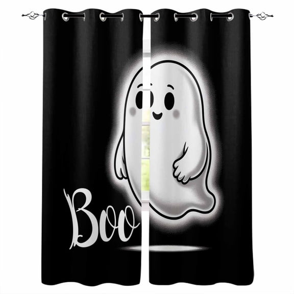 Fsddascl Halloween Blackout Curtains for Bedroom/Living Room, Thermal Insulated Kitchen Curtains, Black Spooky Ghost Boo Cute Halloween Decorations Grommet Darkening Window Treatment Drapes 52"x84"x2