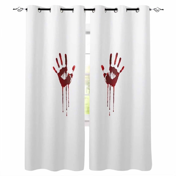 Fsddascl Halloween Blackout Curtains for Bedroom/Living Room, Thermal Insulated Kitchen Curtains, Red Blood Handprint Monochrome White Grommet Darkening Window Treatment Drapes 52"x84"x2