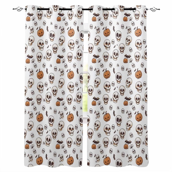 Fsddascl Halloween Blackout Curtains for Bedroom/Living Room, Thermal Insulated Kitchen Curtains, White Horror Skull Pumpkins Bats Grommet Darkening Window Treatment Drapes 27.5"x39"x2