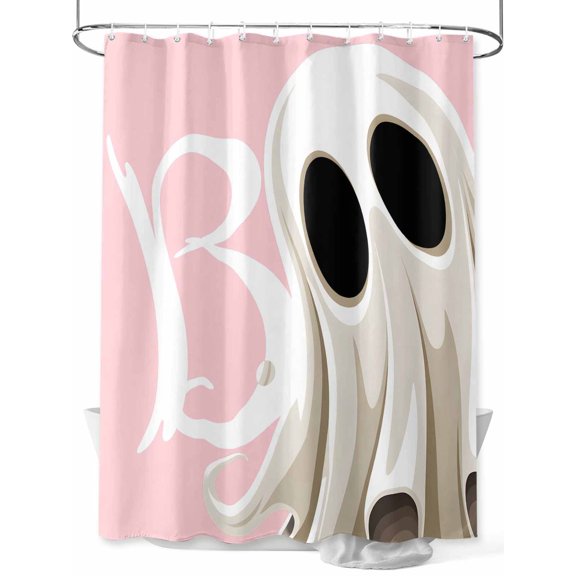 Fsddascl Halloween Shower Curtain Set - 48" x 72" Washable Bathtub Curtain with 12 Hooks, Cartoon Funny Error Ghost Pink Waterproof Fabric Stall Shower Curtains for Bathroom/Bathtub Décor