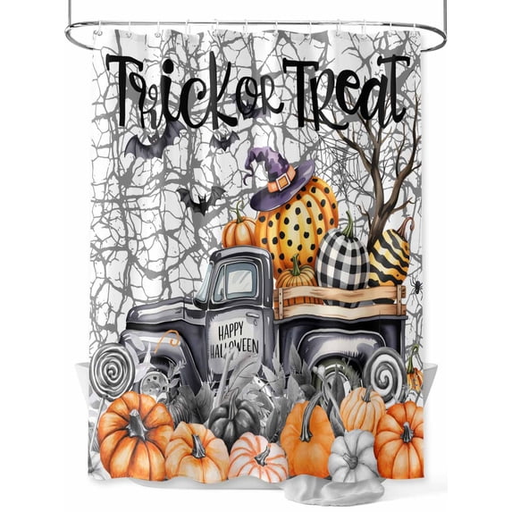 Fsddascl Halloween Shower Curtain Set - Small 36" x 72" Washable Bathtub Curtain with 12 Hooks, Horror Pumpkin Grey Truck Branches Cobweb Waterproof Fabric Stall Shower Curtains for Bathroom/Bathtub