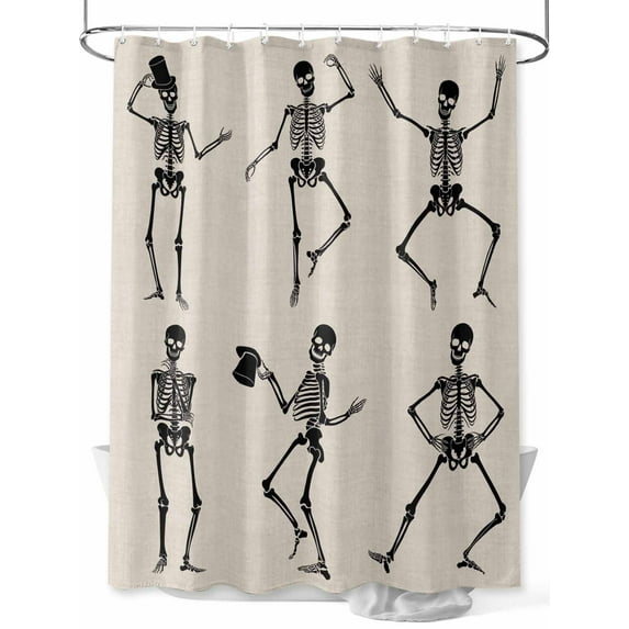 Fsddascl Halloween Shower Curtain Set - Small 36" x 72" Washable Bathtub Curtain with 12 Hooks, Retro Style Skull Skeleton Monochrome Waterproof Fabric Stall Shower Curtains for Bathroom/Bathtub
