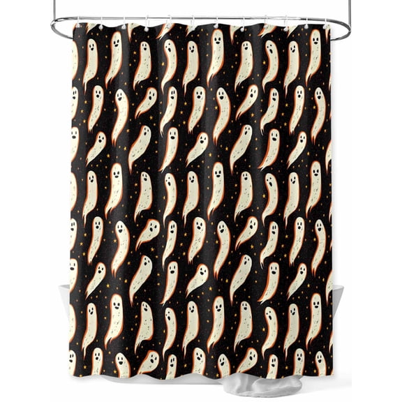 Fsddascl Halloween Shower Curtain Set - Standard 72" x 72" Washable Bathtub Curtain with 12 Hooks, Fall Cute Ghost Elf Black Background Waterproof Fabric Stall Shower Curtains for Bathroom/Bathtub