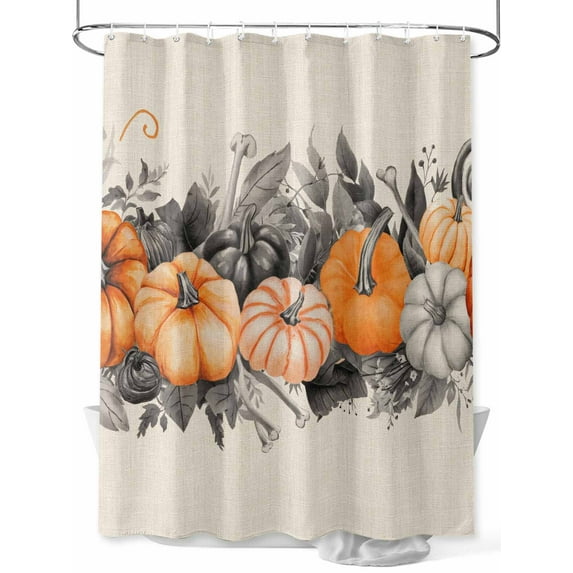 Fsddascl Halloween Shower Curtain Set - Standard 72" x 72" Washable Bathtub Curtain with 12 Hooks, Watercolor Country Orange Grey Pumpkin Skull Waterproof Fabric Stall Shower Curtains for Bathroom