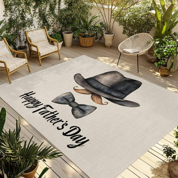 Fsddascl Happy Father's Day Outdoor Rug for Patio/Deck/Porch, Non-Slip Large Area Rug 4 x 6 Ft, Funny Bow Beard Watercolor Indoor Outdoor Rugs Washable Area Rugs, Reversible Camping Rug Carpet