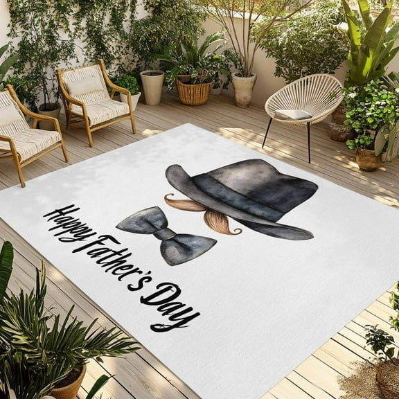 Fsddascl Happy Father's Day Outdoor Rug for Patio/Deck/Porch, Non-Slip Large Area Rug 6 x 9 Ft, Bow Beard Funny Decor Indoor Outdoor Rugs Washable Area Rugs, Reversible Camping Rug Carpet Runner