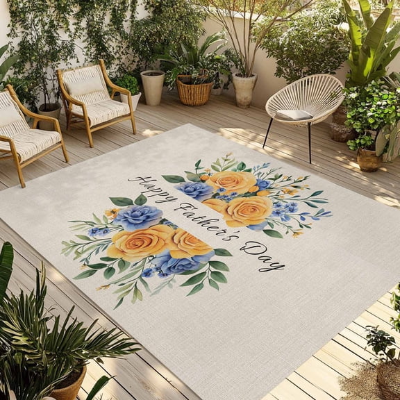 Fsddascl Happy Father's Day Outdoor Rug for Patio/Deck/Porch, Non-Slip Large Area Rug 6 x 9 Ft, Floral Eucalyptus Leaves Retro Indoor Outdoor Rugs Washable Area Rugs, Reversible Camping Rug Carpet