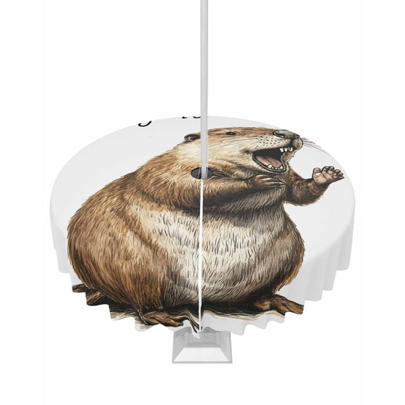 Fsddascl Happy Groundhog Day Outdoor Tablecloth - 54 Inch Round Dining Table Cover, February Spring Party Cute Animals Waterproof Outdoor Table Cloth with Umbrella Hole & Zipper for Picnic/Patio