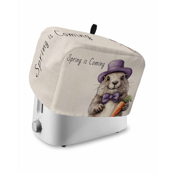 Fsddascl Happy Groundhog Day Small Toaster Cover 2 Slice, Kitchen Appliance Covers, Spring Carrot Funny Cute Animals Toaster Oven Cover with Loop, Bread Machine Cover Polyester Dust Cover Protection