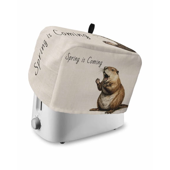 Fsddascl Happy Groundhog Day Toaster Cover 4 Slice, Large Kitchen Appliance Covers, Spring Seasonal Holiday Brown Animal Toaster Oven Cover with Loop, Bread Machine Cover Polyester Dust Cover