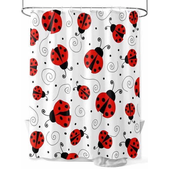Fsddascl Ladybug Shower Curtain Set - Long 72" x 84" Washable Bathtub Curtain with 12 Hooks, Cartoon Red Black Dots Animals Modern Simple Waterproof Fabric Stall Shower Curtains for Bathroom/Bathtub