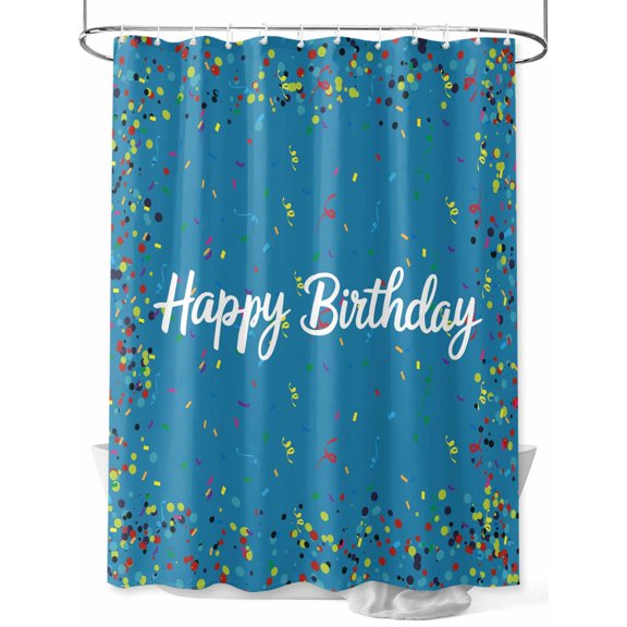 Fsddascl Lake Blue Birthday Shower Curtain Set - Standard 72" x 72" Washable Curtain with 12 Hooks, Colorful Confetti Ribbons Polka Dots Classroom Waterproof Fabric Shower Curtains for Bathroom