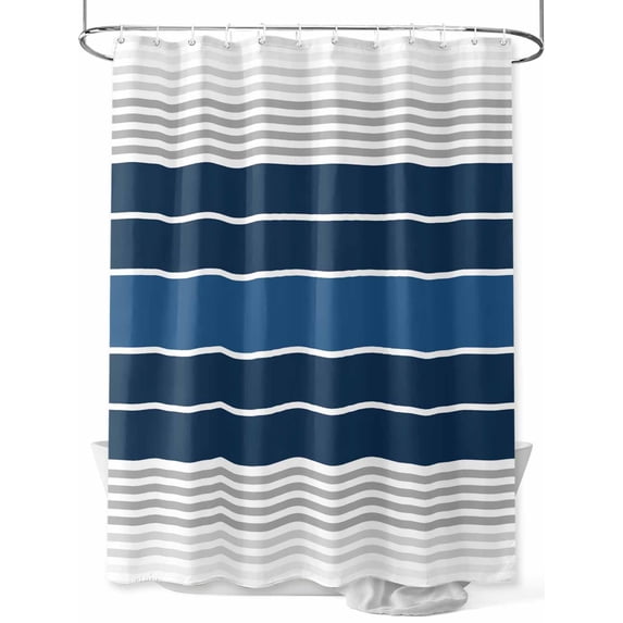 Fsddascl Lake Blue Stripes Shower Curtain Set - Small 36" x 72" Washable Bathtub Curtain with 12 Hooks, Modern Minimalist Gradient Lines Waterproof Fabric Stall Shower Curtains for Bathroom/Bathtub