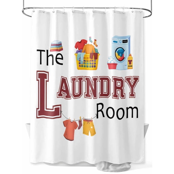 Fsddascl Laundry Room Shower Curtain Set - Standard 72" x 72" Washable Bathtub Curtain with 12 Hooks, Cartoon Washday Washing Machine Clothes Waterproof Fabric Stall Shower Curtains for Bathroom