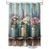 Fsddascl Lavender Daisy Shower Curtain Set - 36" x 78" Washable Bathtub Curtain with 12 Hooks, Vintage Purple Flower Bottle Plant Teal Waterproof Fabric Stall Shower Curtains for Bathroom/Bathtub