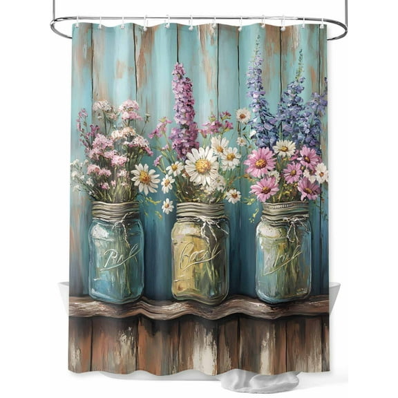 Fsddascl Lavender Daisy Shower Curtain Set - 36" x 78" Washable Bathtub Curtain with 12 Hooks, Vintage Purple Flower Bottle Plant Teal Waterproof Fabric Stall Shower Curtains for Bathroom/Bathtub